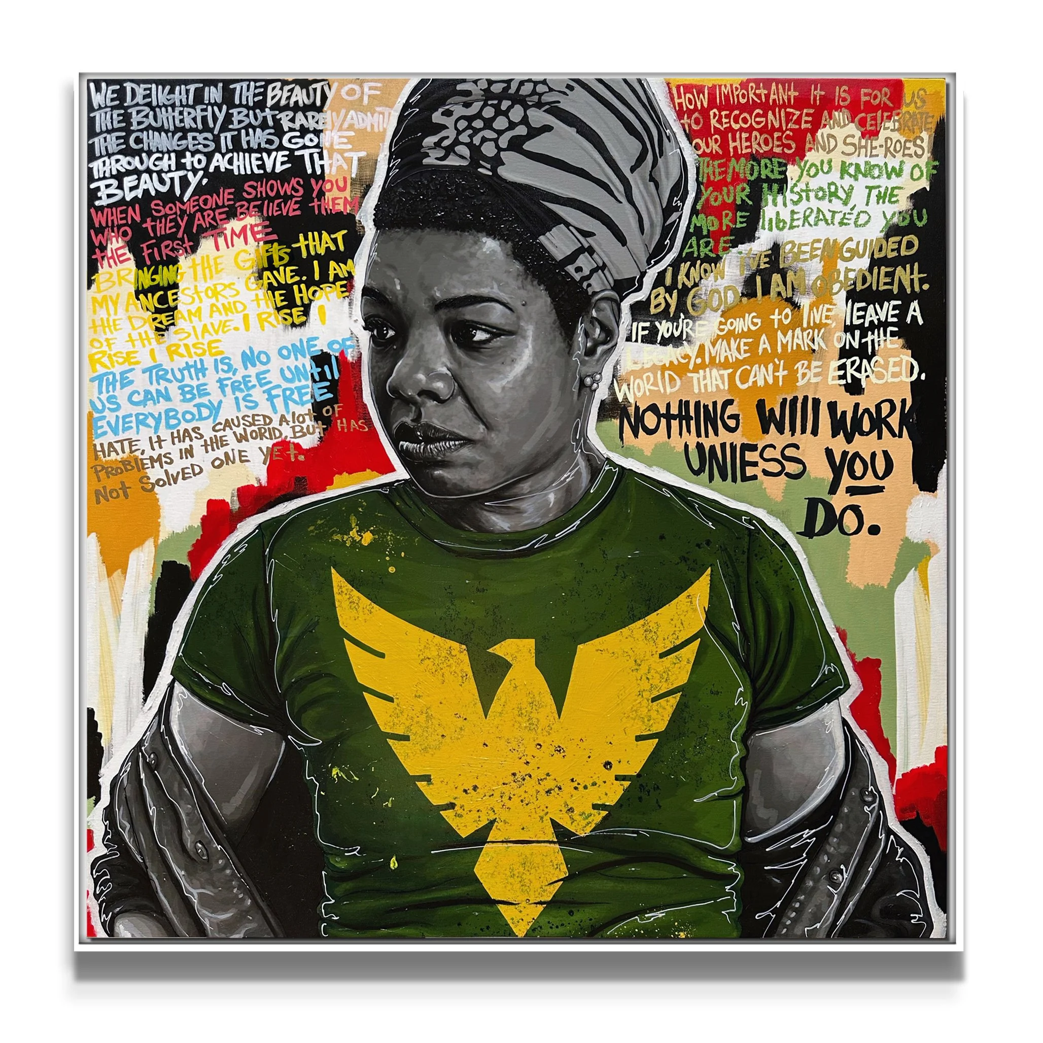 Title: Maya Angelou 48x48 inches Mixed media/Acrylic on canvas (Original available for acquisition)