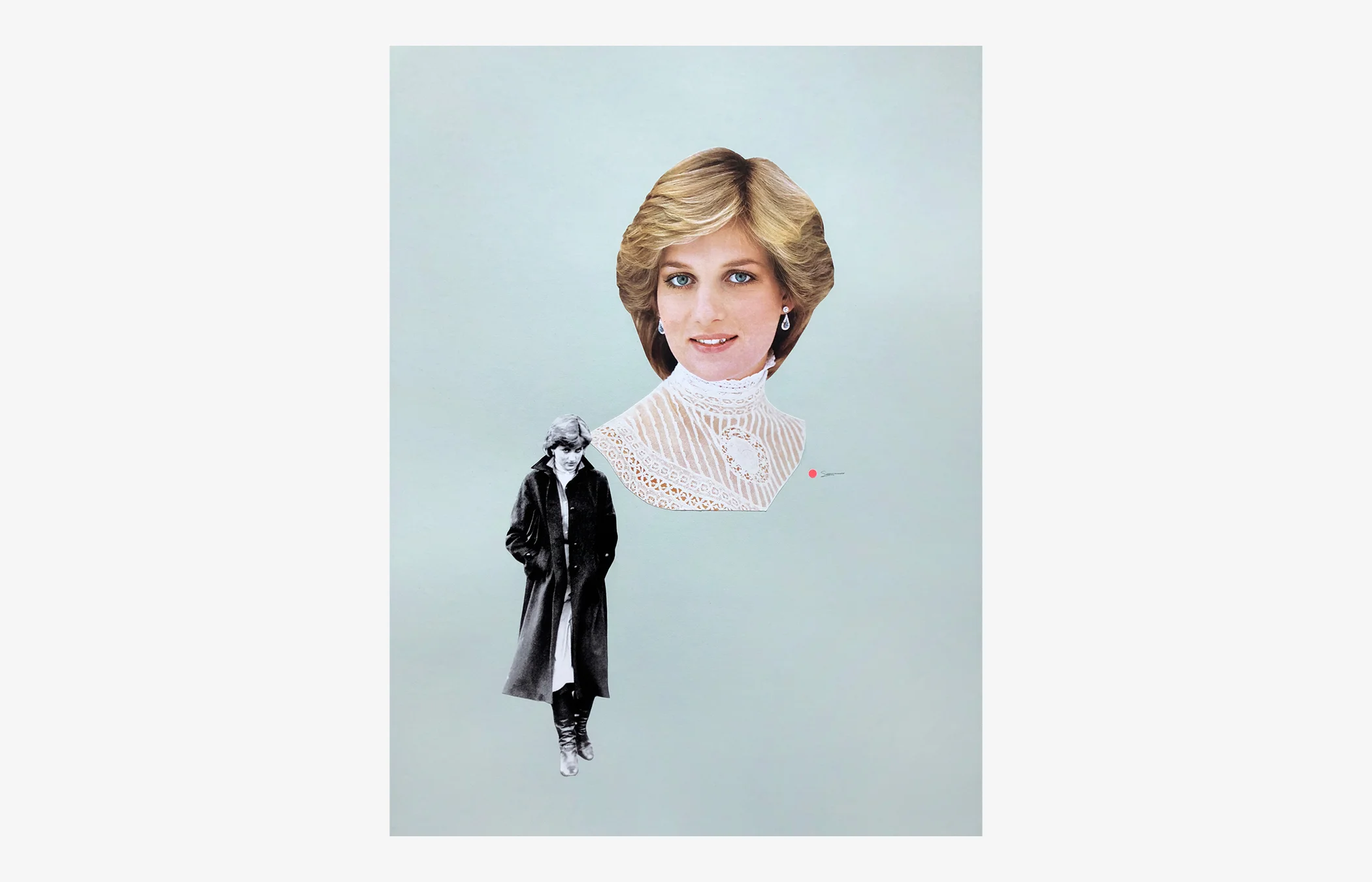 Danielle Krysa “Who would buy a portrait of diana looking like such a badass, they wondered” , 2018 Found images, acrylic, and Swarovski crystal on paper Width 22”x Height 30”