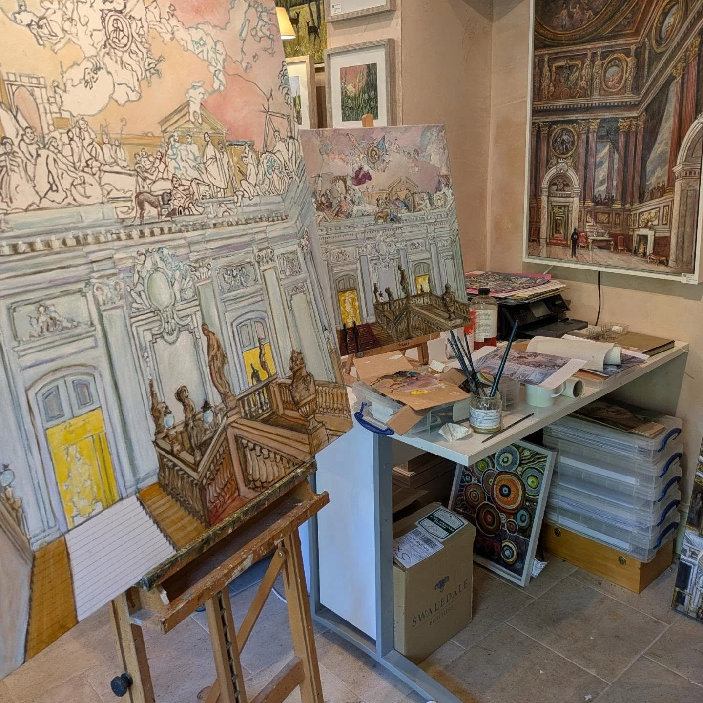 I have set up to paint on the studio in-between visits from swindonopenstudios.org

We are open again next weekend and would be happy to show you around.