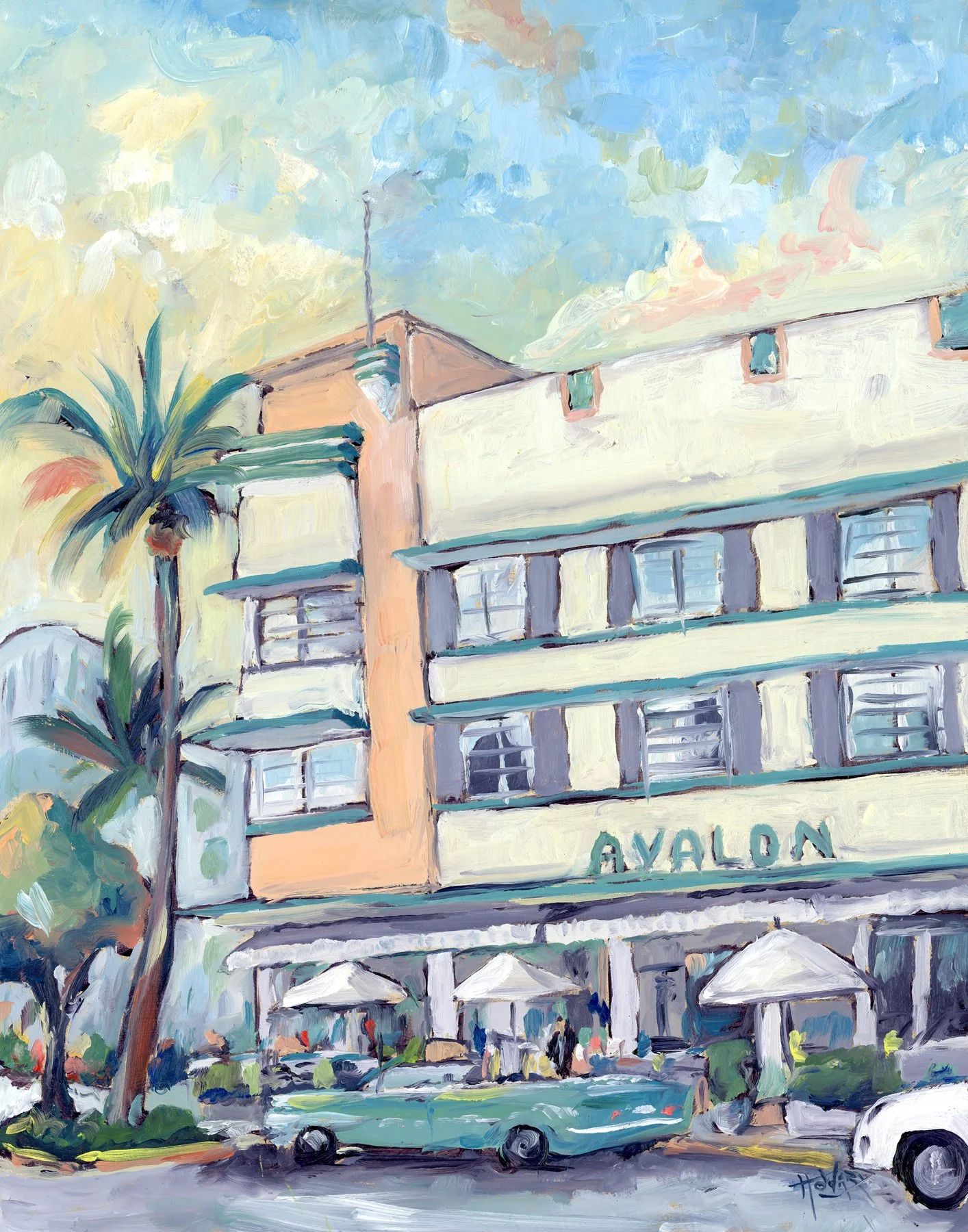Check in at the Avalon Hotel, Miami Beach.