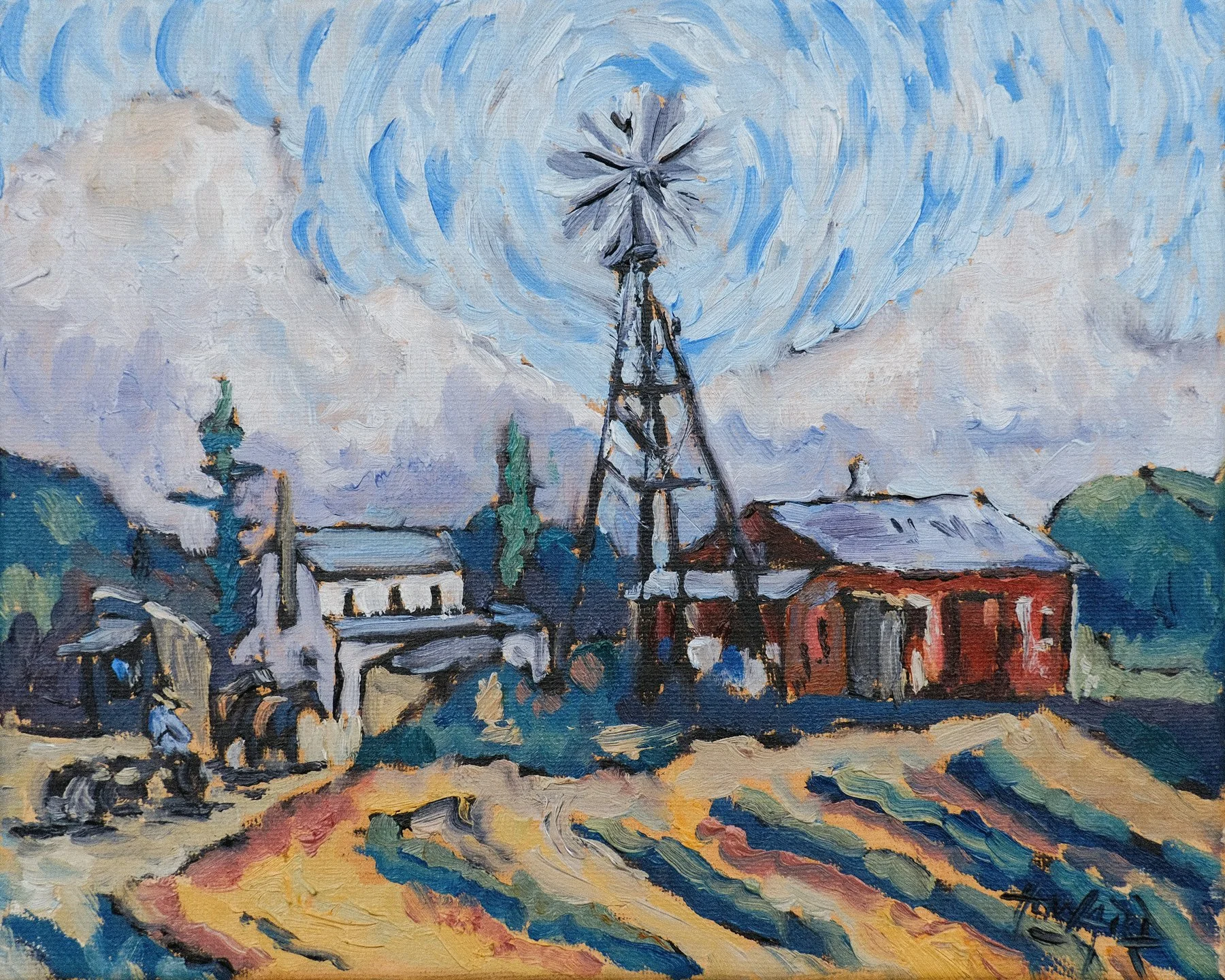 The Windmill – 8x10 Amish Farm Oil Painting