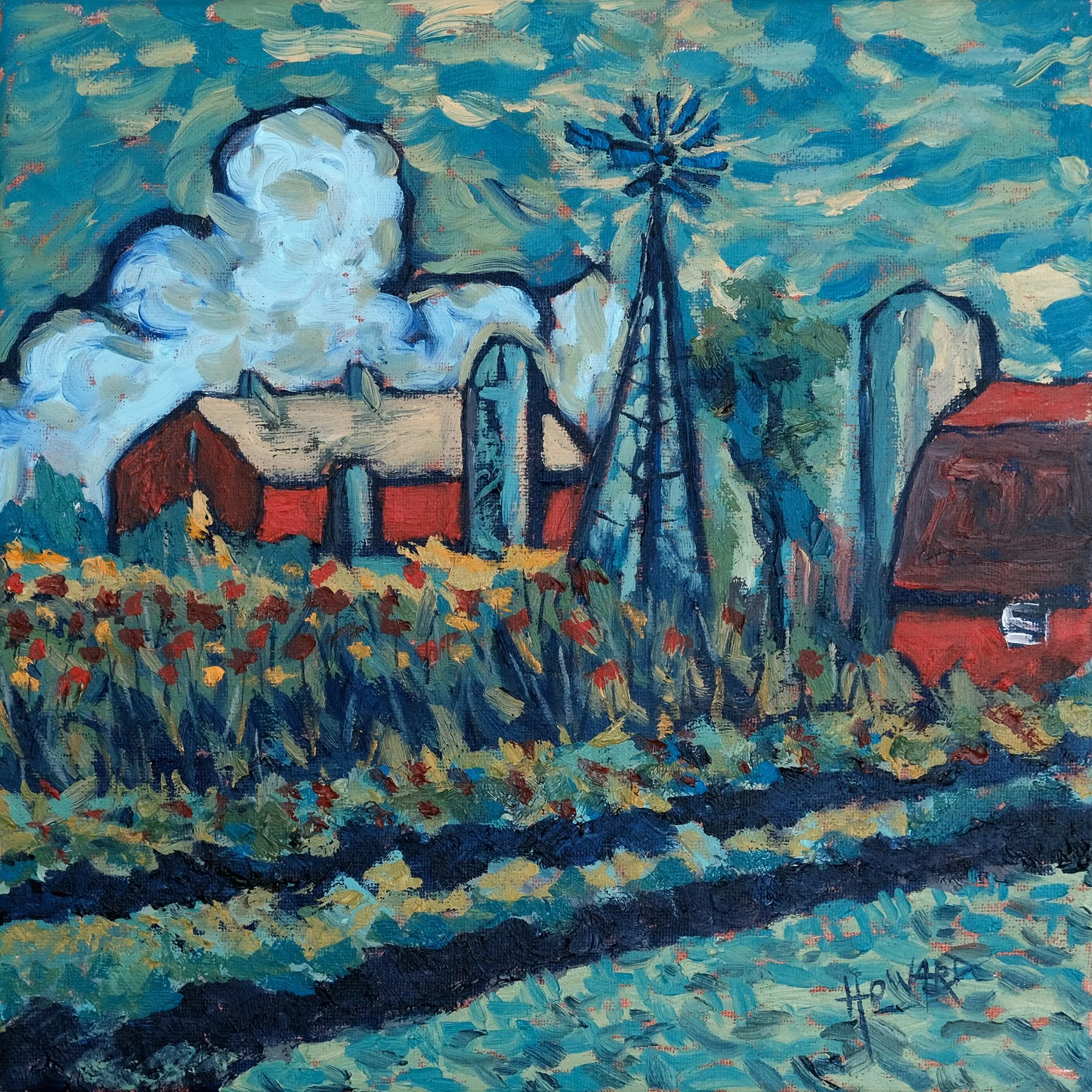 An Amish Flower Garden – 12x12 Vernon County Wisconsin Oil Painting