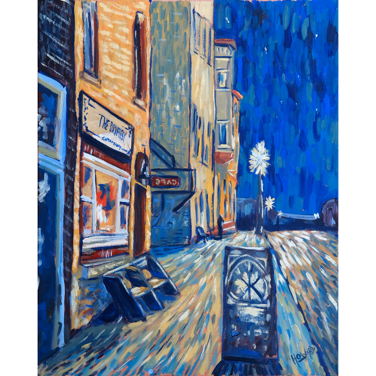 Driftless Cafe at Night – Original Oil Painting of Viroqua, Wisconsin