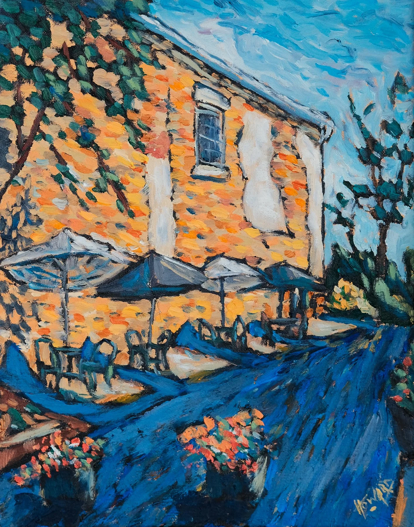Four Sunbrellas, Mineral Point – 11x14 Wisconsin Alley Oil Painting
