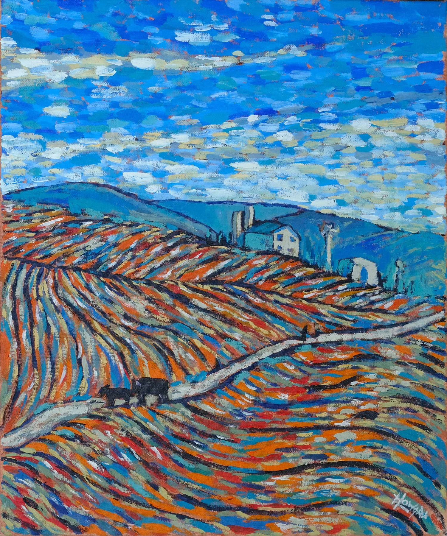 The Morning Commute - 18x24 Fauvist Amish Buggy Wisconsin Oil Painting