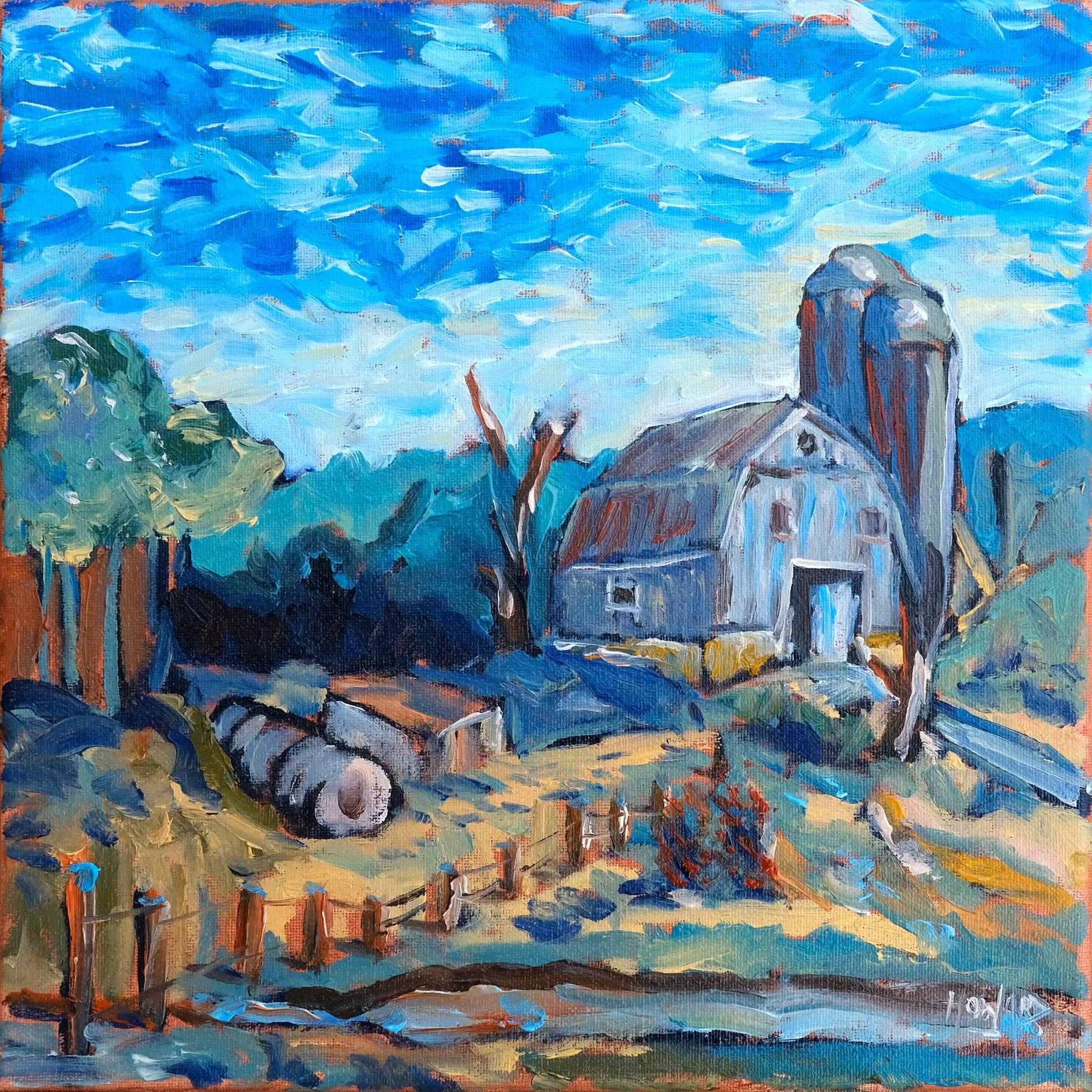 The Barn II – 12x12 Colorful Wisconsin Barn Oil Painting
