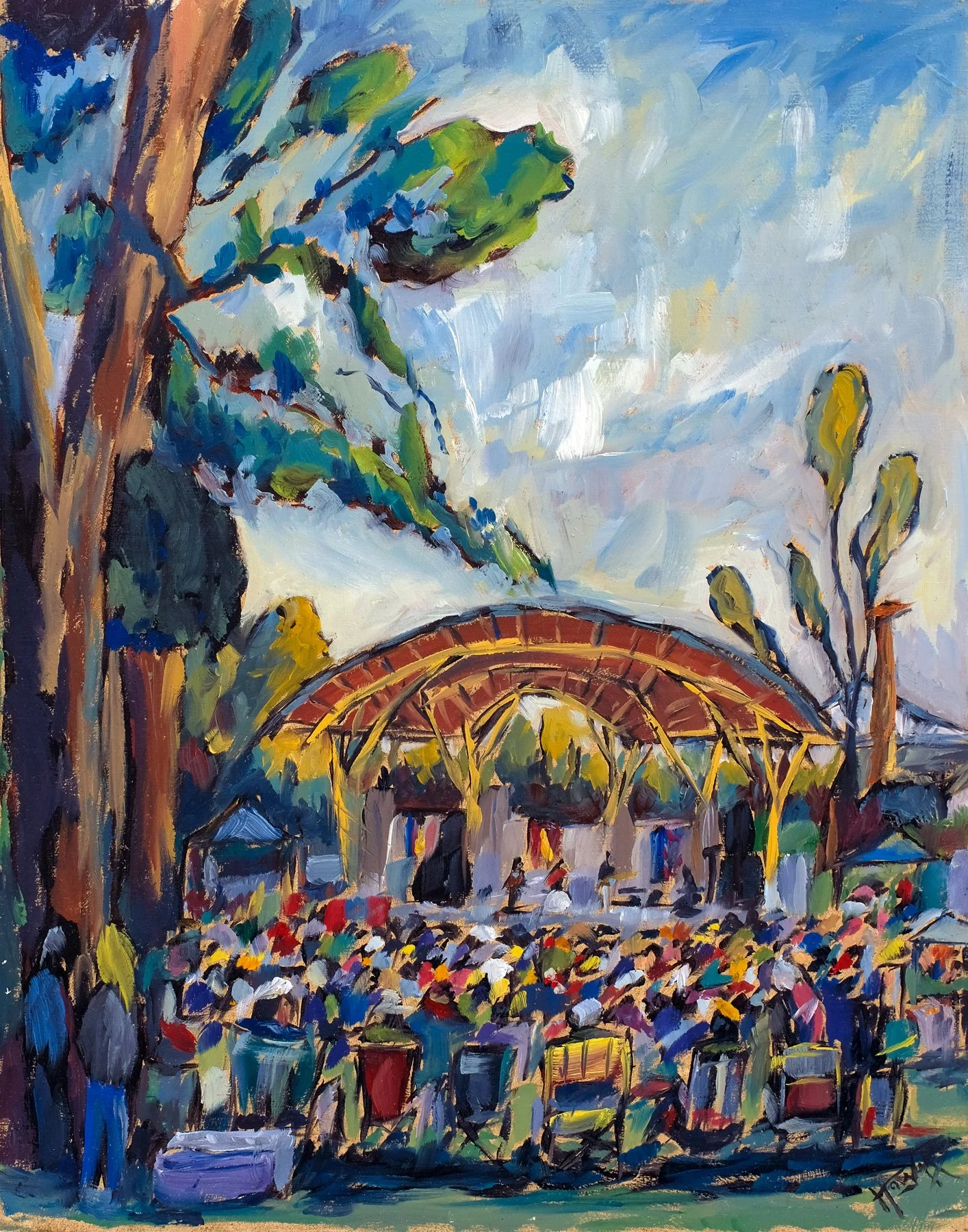 Moon Tunes, La Crosse, Wisconsin – 11x14 Plein Air Concert Oil Painting