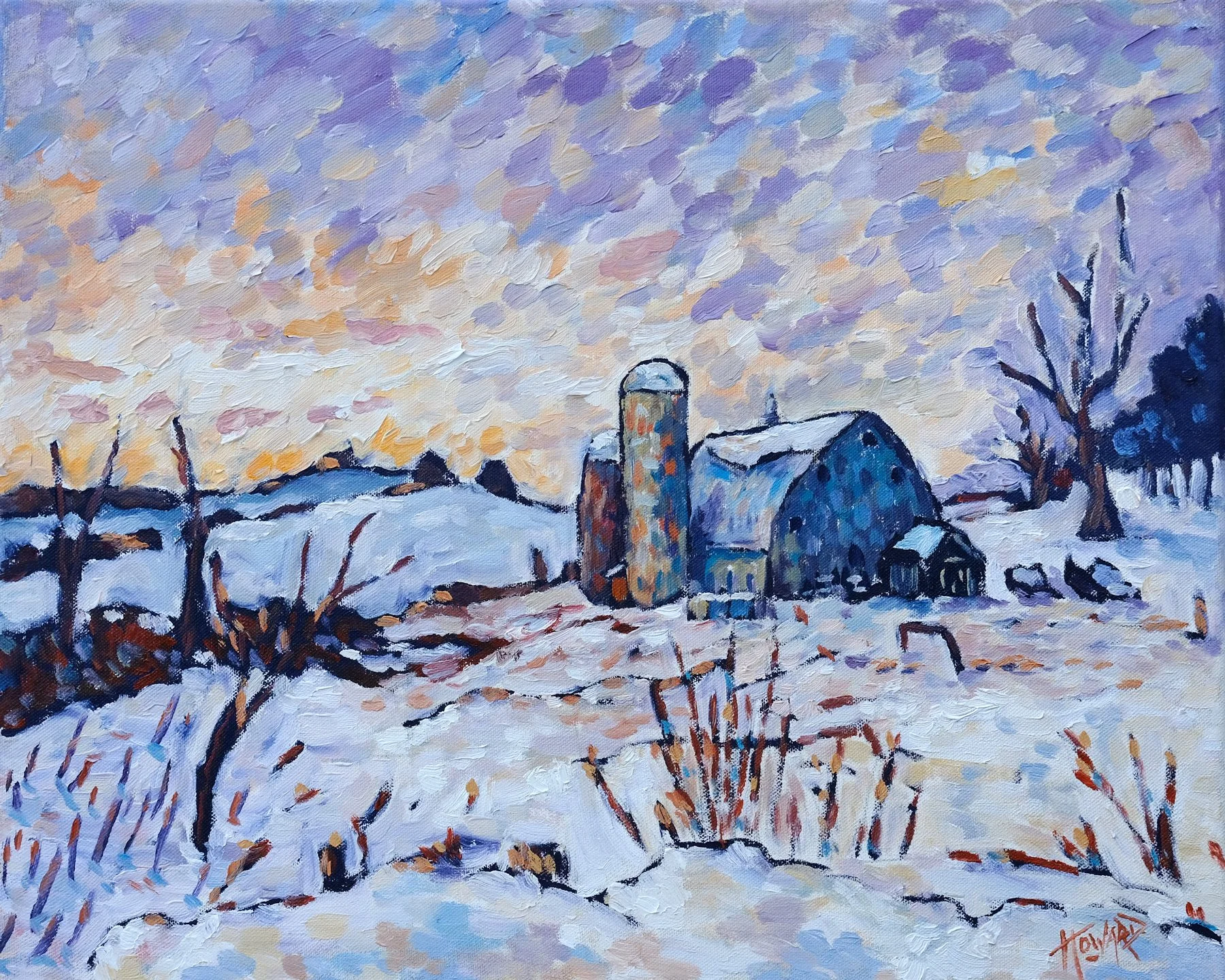 Snowy Evening in Webster Township – 16x20 Wisconsin Winter Landscape Oil Painting