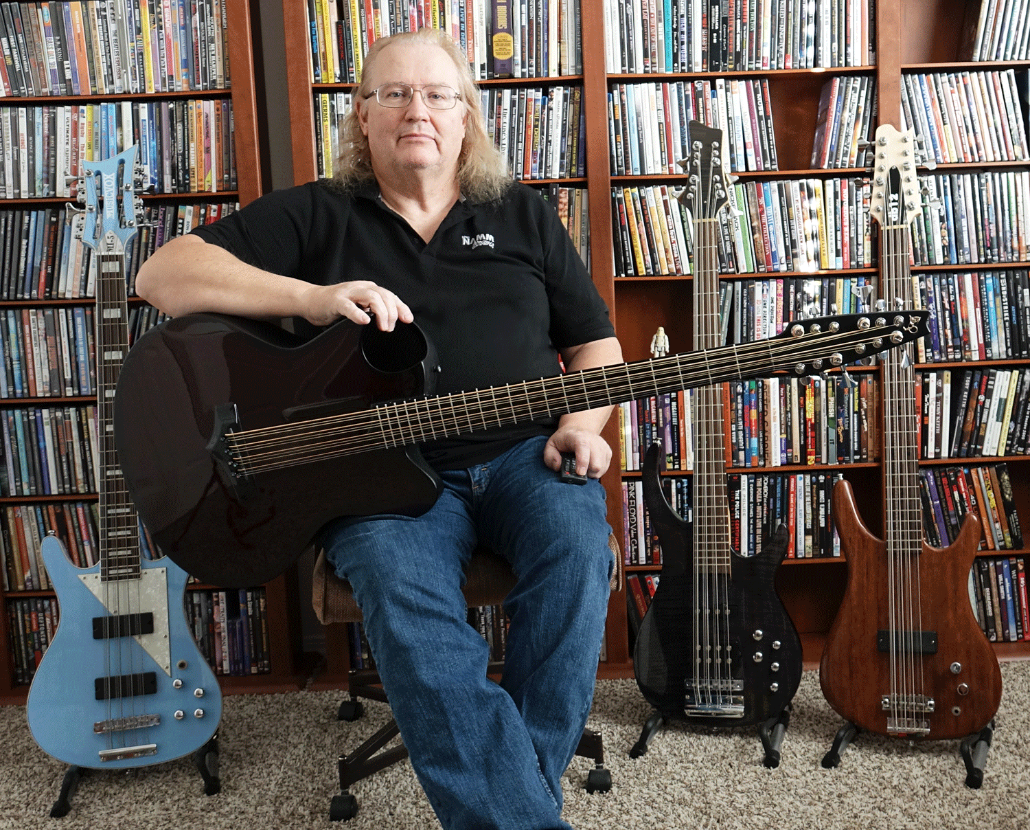 Surf in his Music Room. And yes, there is a Storm Trooper watching from the shadows.