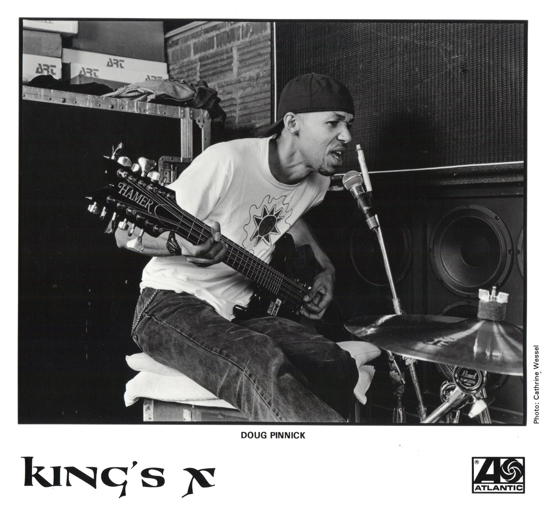 Atlantic Records promotional photo of Doug Pinnick with his left-handed Hamer 12-String Bass.
