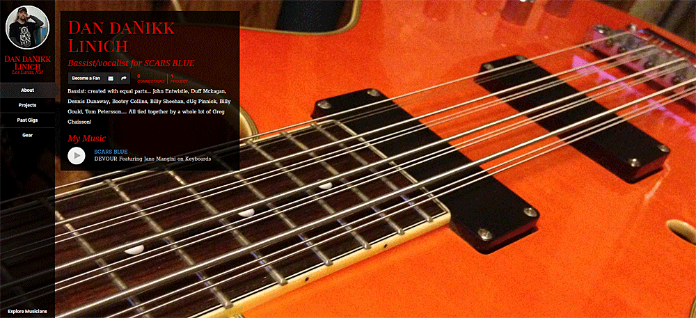 The band’s ReverbNation page includes a great shot of Dan’s Waterstone 12-string bass.