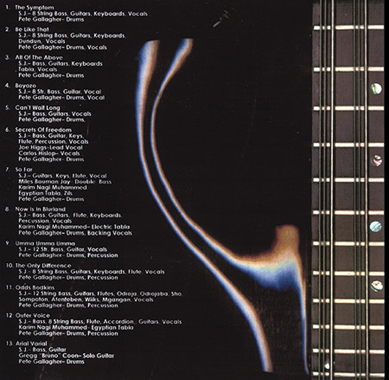 A close-up of Steve's Dean Rhapsody 12 is featured in the liner notes.