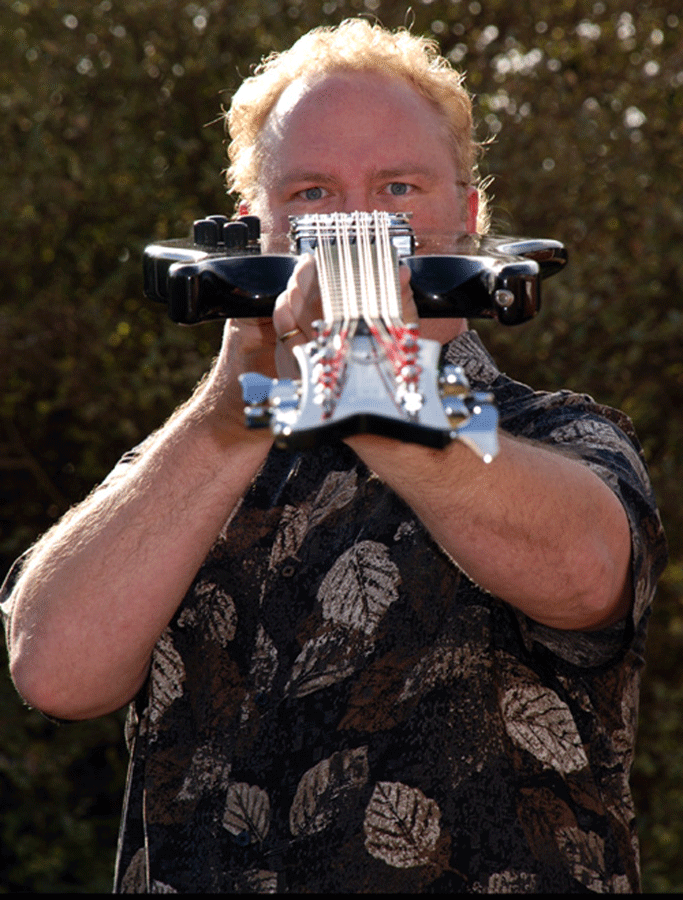 Tim Harden and his Hamer B12L 12-string bass.