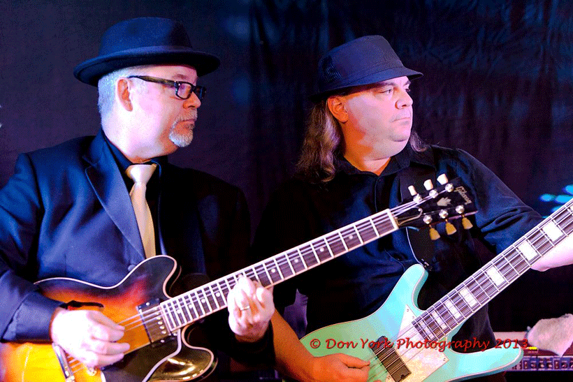 Terry Strudwick on stage with his Musicvox MI-5 12-string bass. Photo by Don York.