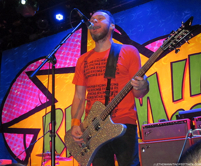 Jeff Ament on stage with a custom Hamer Thunderbird 12-string bass.
