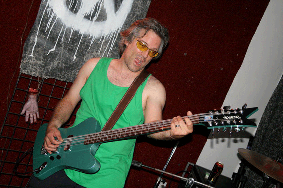 Baz and his customized Thunderbird 12-string bass.