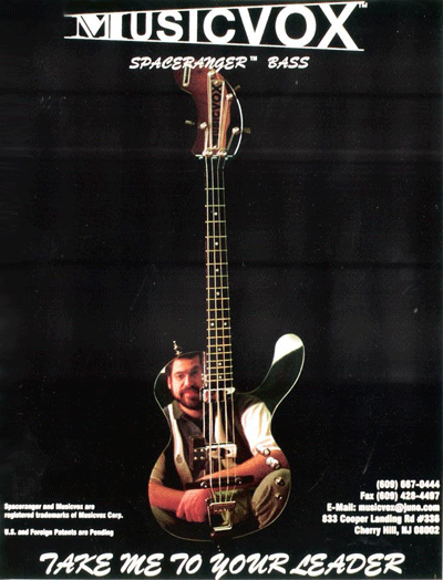 Matt Eichen’s reflection in the mirror finish Spaceranger 4-string bass.