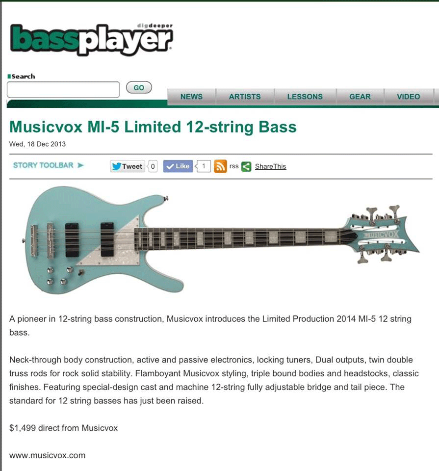 New item announcement from Bass Player magazine.