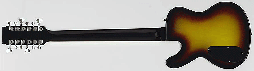 Back of the three-tone sunburst Space Cadet 12-string bass strung Inverted.