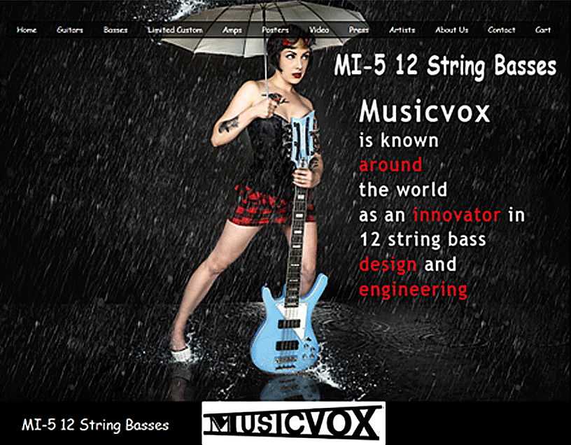 Screen shot from the Musicvox website including a Sky Blue MI-5 12-string bass.
