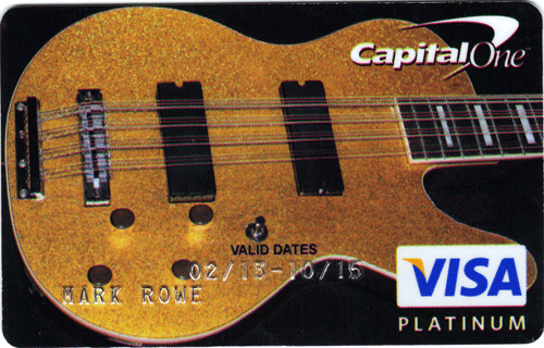 Credit card displaying a Musicvox 12-string bass (card number removed).