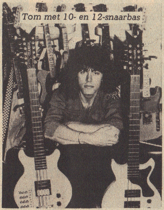Tom Petersson with the Hamer Quad 12-string bass and the prototype Hamer 10-string bass.