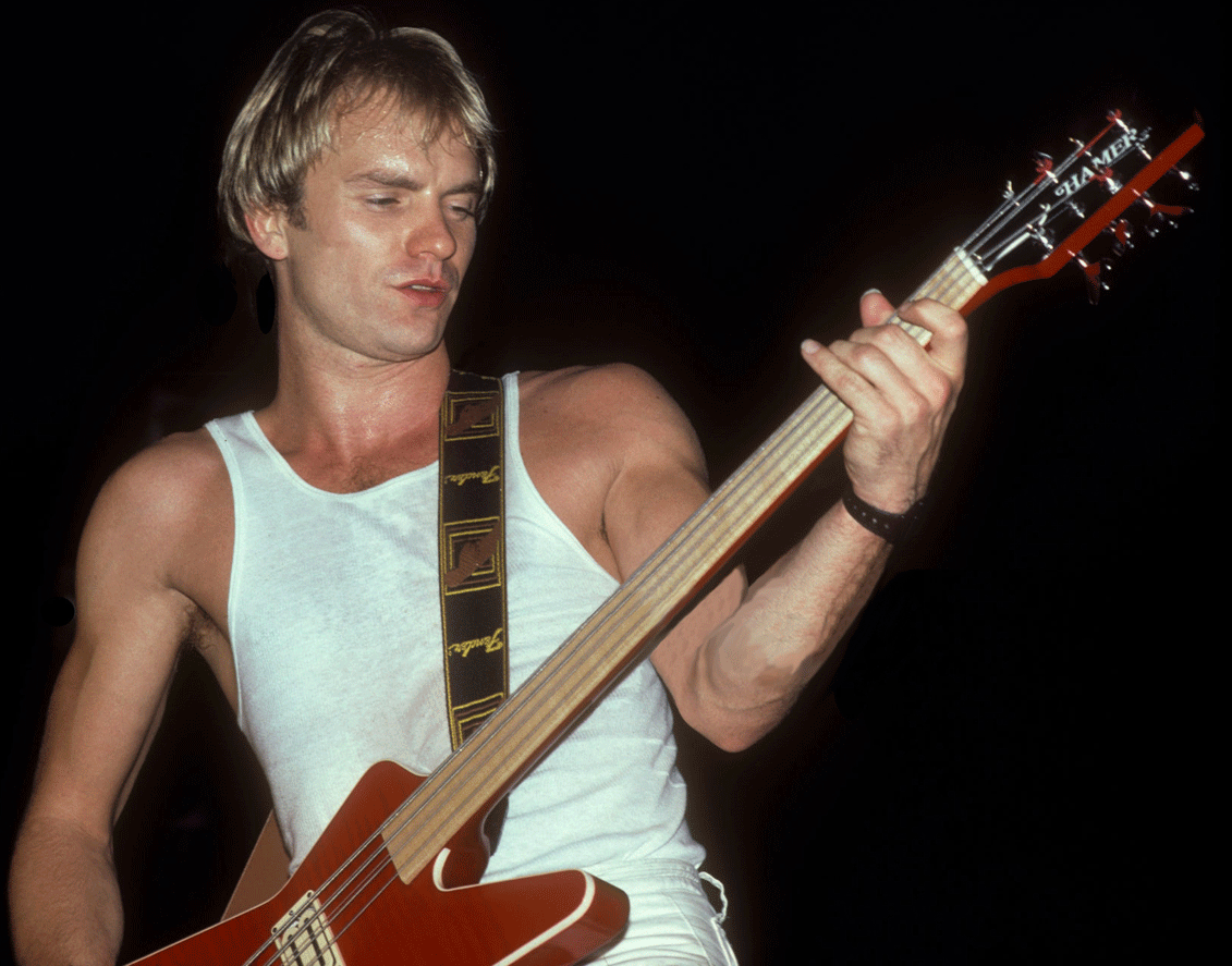 Sting with a Hamer fretless 8-string bass.