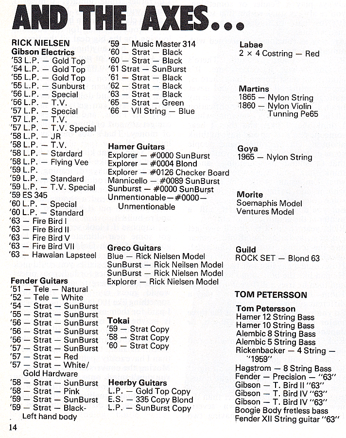 A list of Rick’s guitars and Tom’s basses is included.