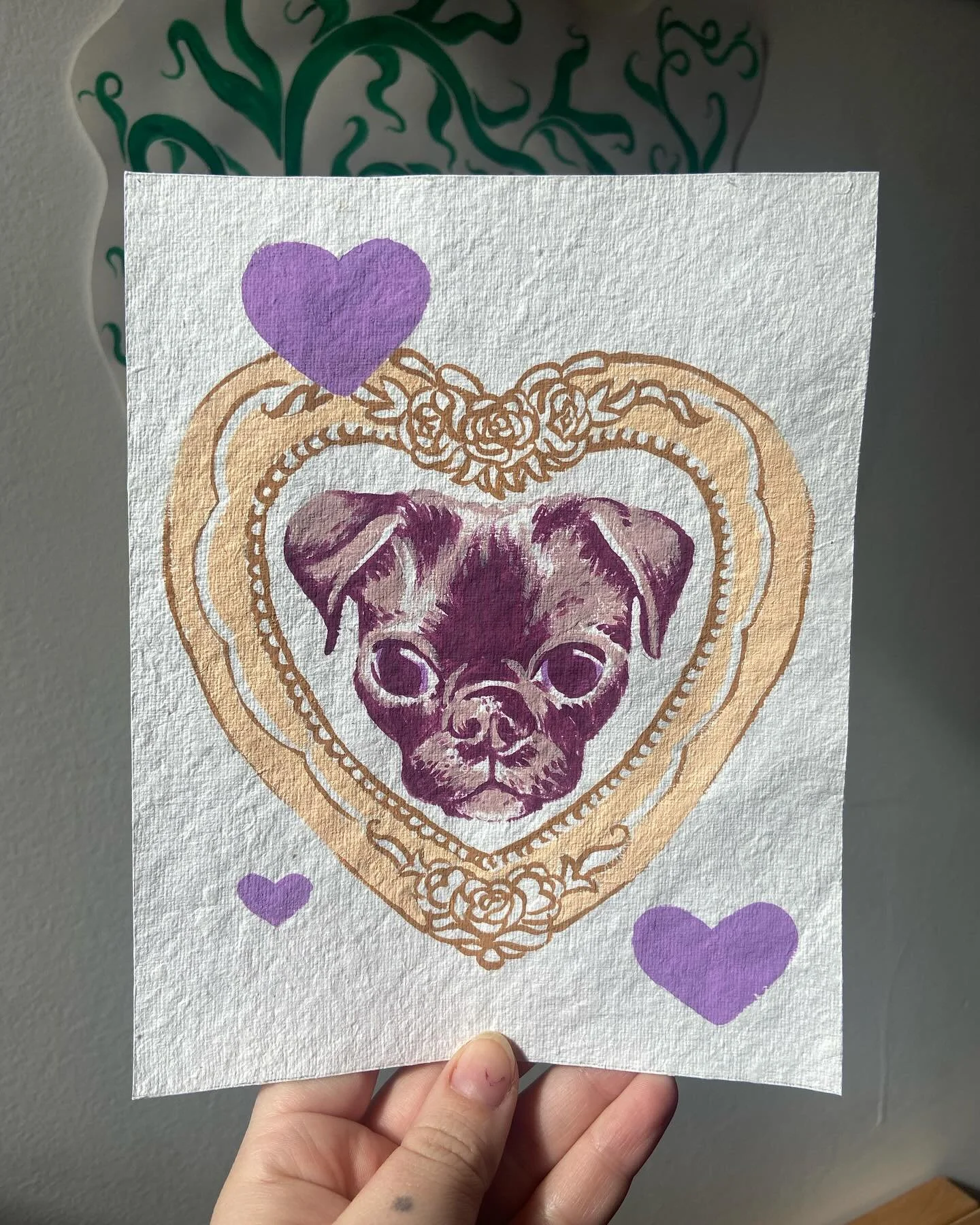 Painting of @winnithepug for @woahsammers 💗

#acrylicpainting #dogportrait #pugart #valentinesdayart
