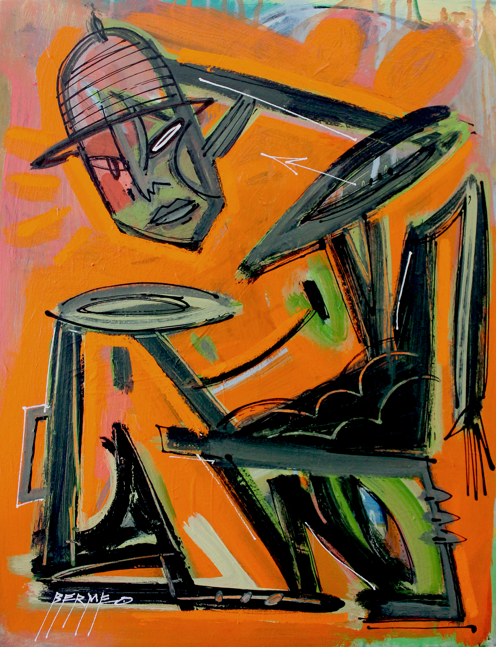   Poppin’ &amp; Lockin’ Like Egyptian Hieroglyphics, 2024   24” x 18”   Acrylic, ink, spray paint and white-out on canvas     