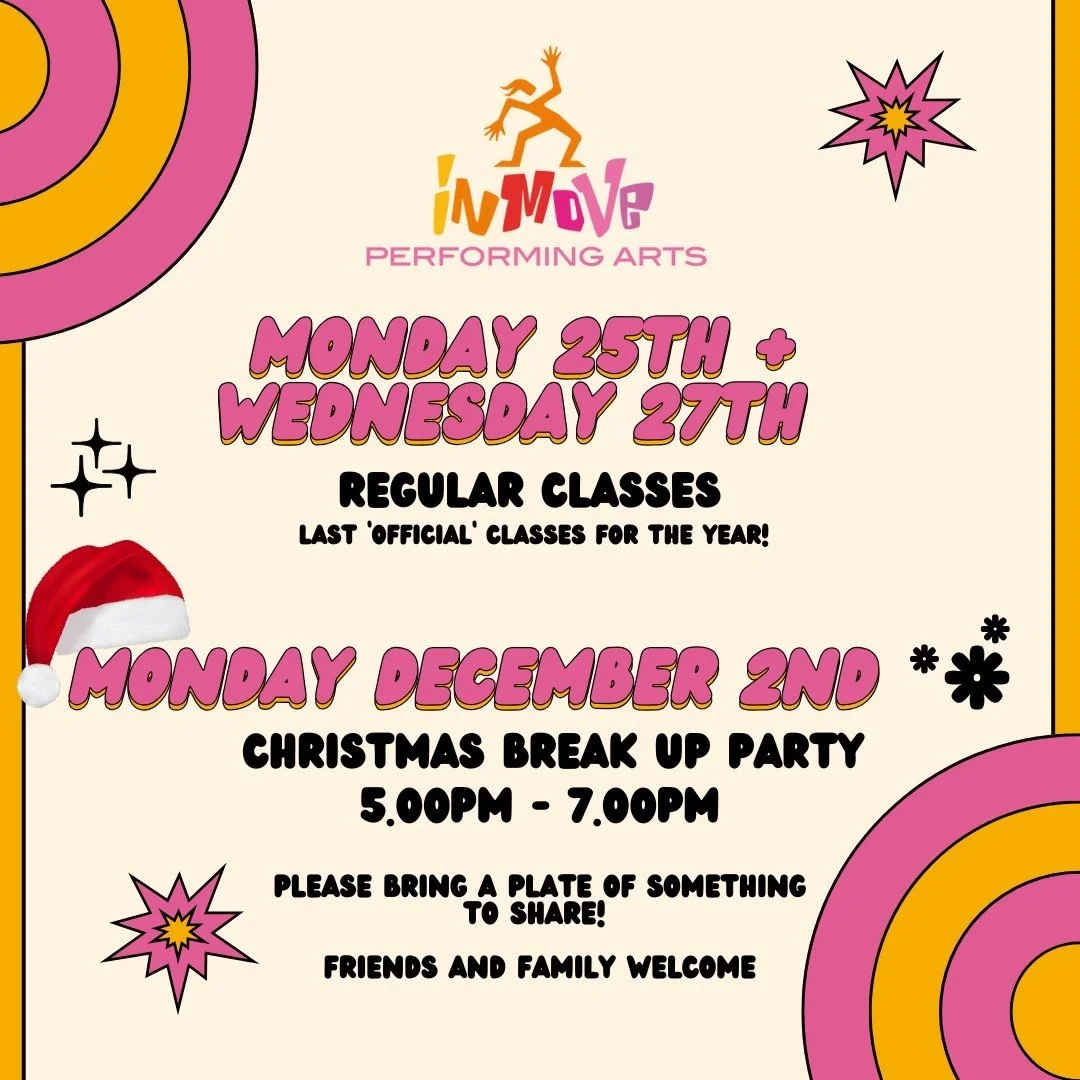 Congratulations to all our fabulous performers on their amazing work on the weekend in TOYBOX! This week we resume with our regular schedule for the last official classes for the year. Next week we will all celebrate on Monday 1st December with a Chr