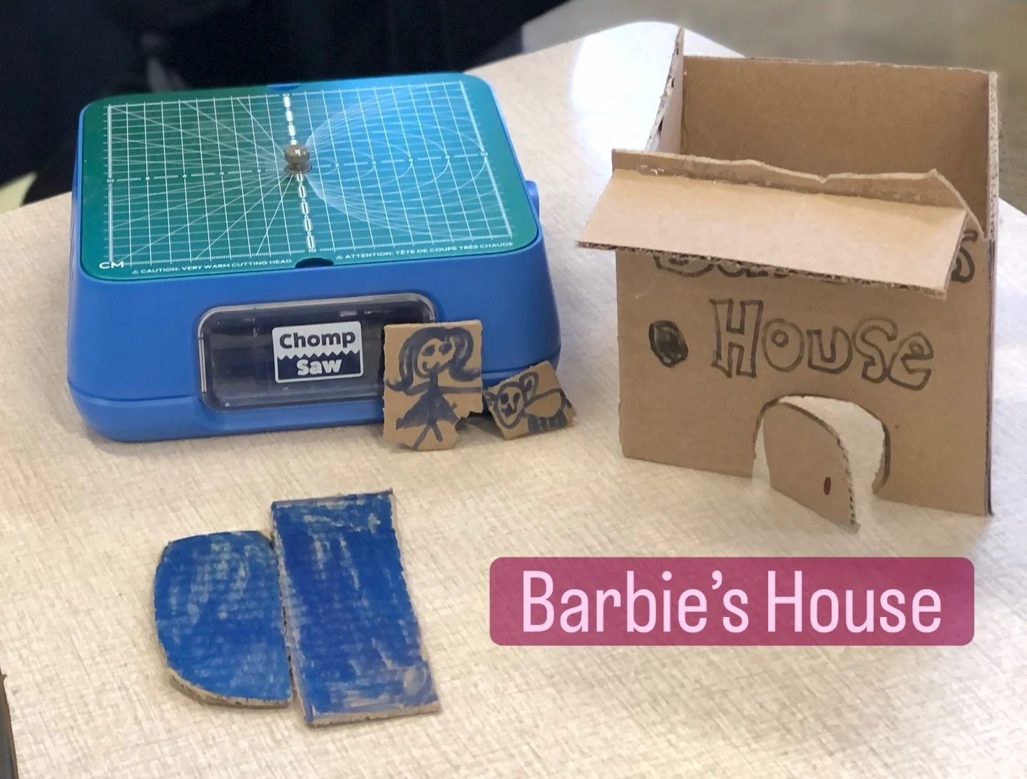 That&rsquo;s Barbie&rsquo;s house complete with pool, @barbie and a dog! 

The first project done with our ChompSaw. Made by a couple of brilliant students using the ChompSaw for the very first time after a long morning of state testing. 🤏💕

@itsch