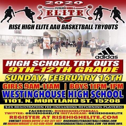 ****URGENT MESSAGE****
Site and Time Change for Rise High Elite High School Tryouts *Typo 11am