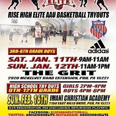 This Year Rise High Elite Tryout. Try to be apart of one of the premier AAU programs in Pittsburgh.  Save The Date