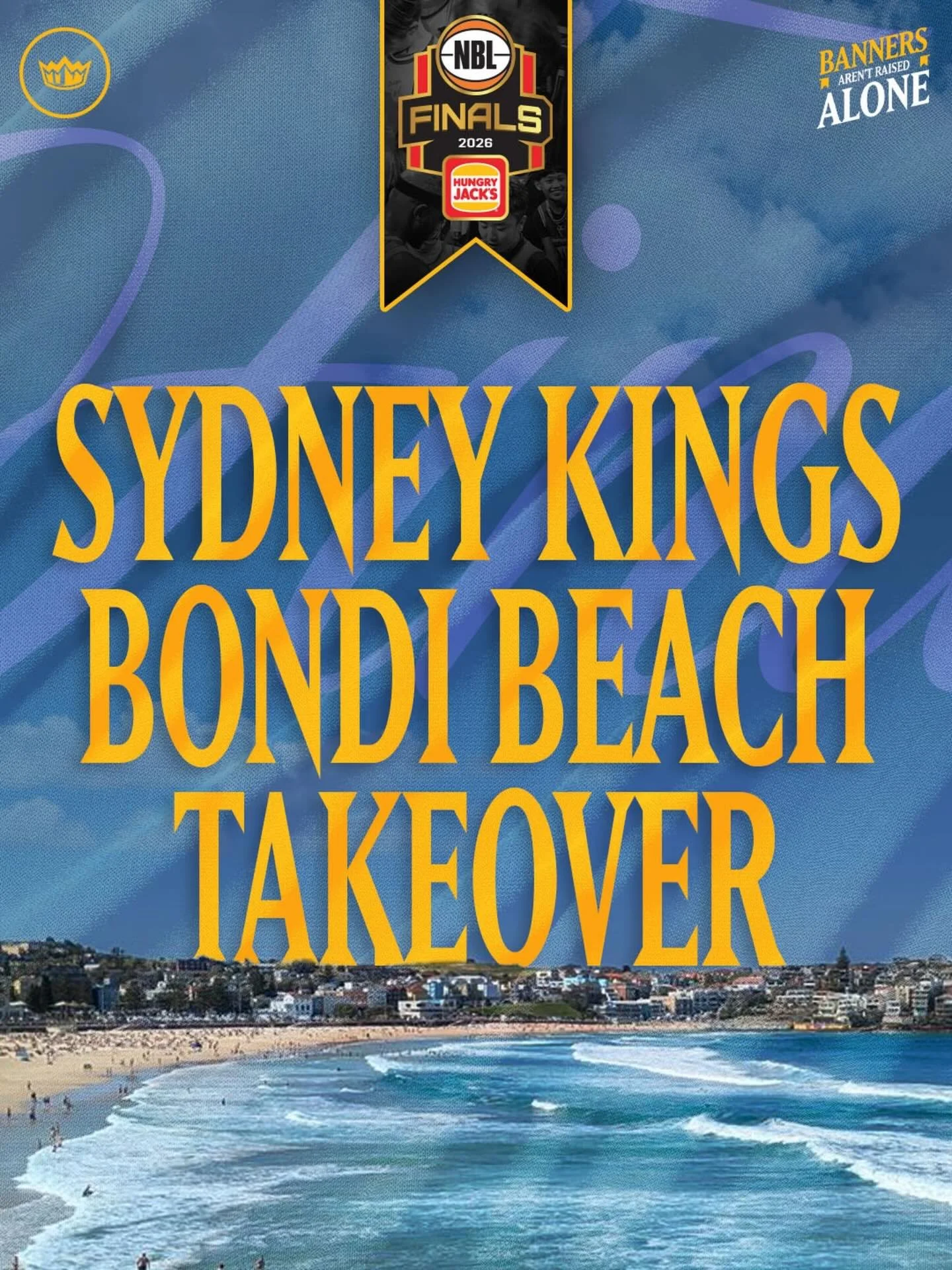 PSA 📣 Sydney Kings Brings @nbl Finals Fever to Bondi Beach with a custom pop up court THIS Friday and Saturday. Fans and families are welcome to pop by to shoot some hoops, win prizes, meet @sydneykings players and more. 

Event details:
🏀 Date: 6-