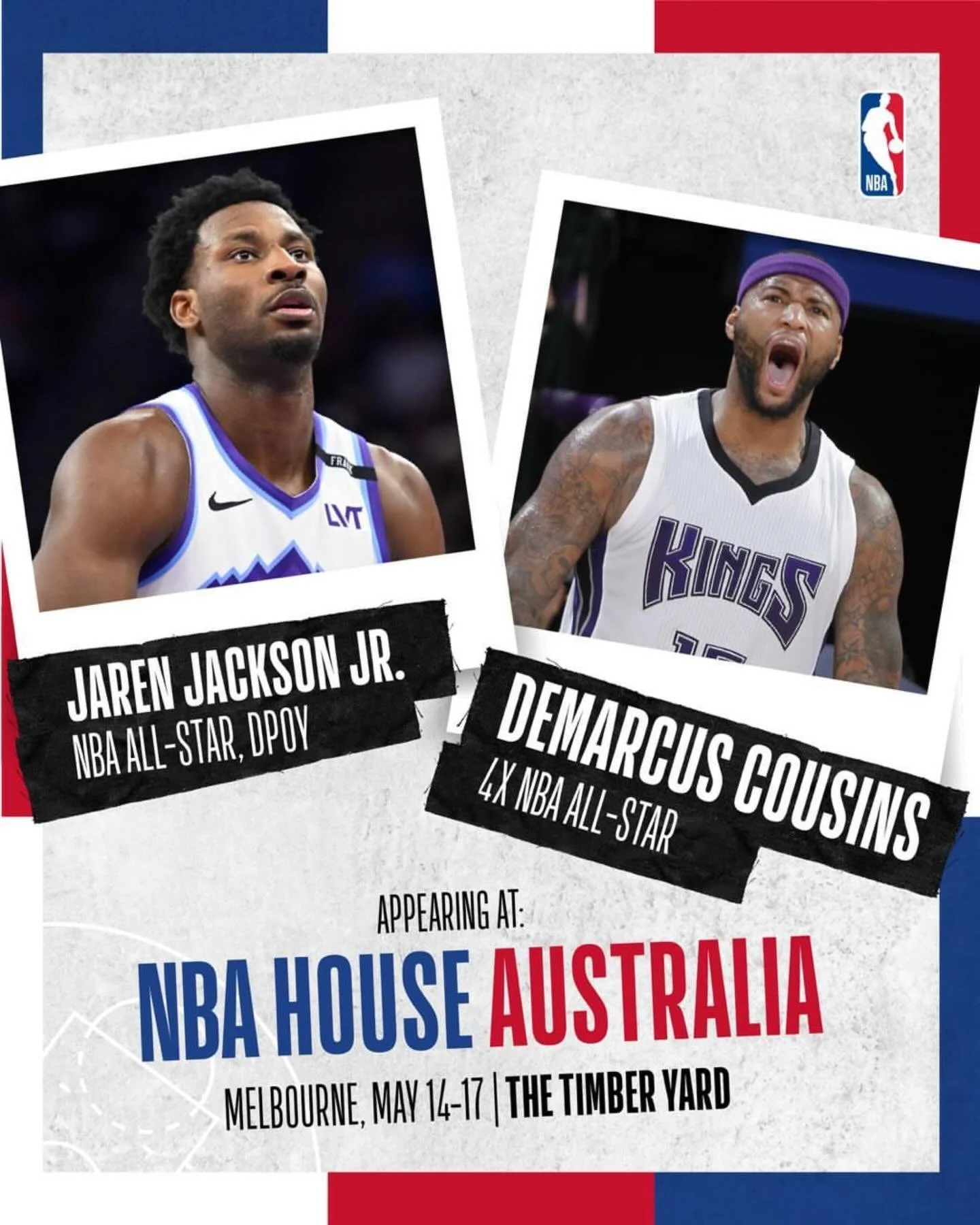 Four-Time NBA All-Star DeMarcus Cousins and Two-Time NBA All-Star and Defensive Player of the Year Jaren Jackson Jr. are coming to Melbourne as part of the first-ever NBA House in Australia. 

Don&rsquo;t miss your chance to be a part of all the acti
