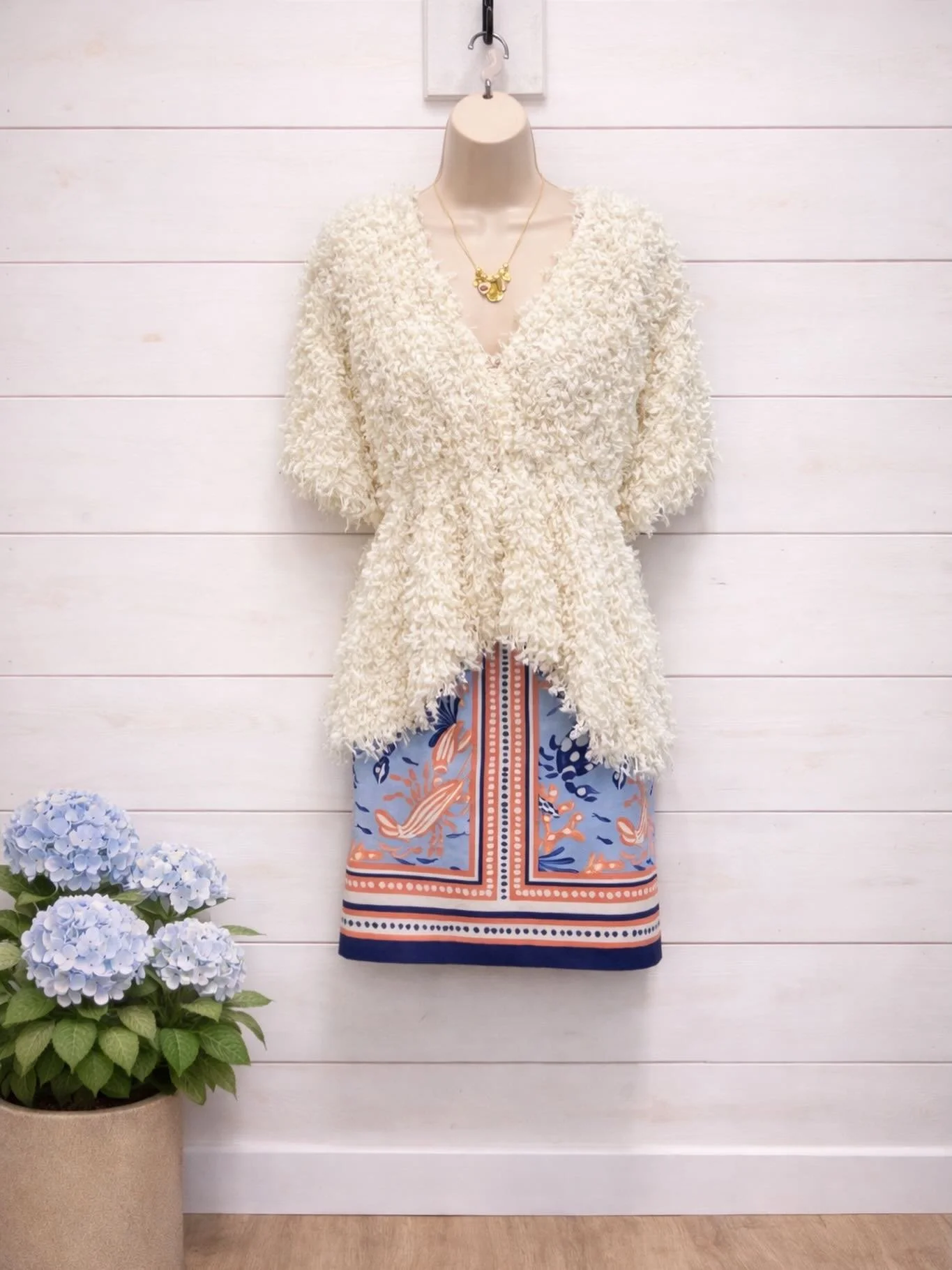 Necklace $24.95
NWT Endless Rose top, size large, $44.95
Talbots skirt, size 4, $22.95
Heidi Daus earrings $58.95