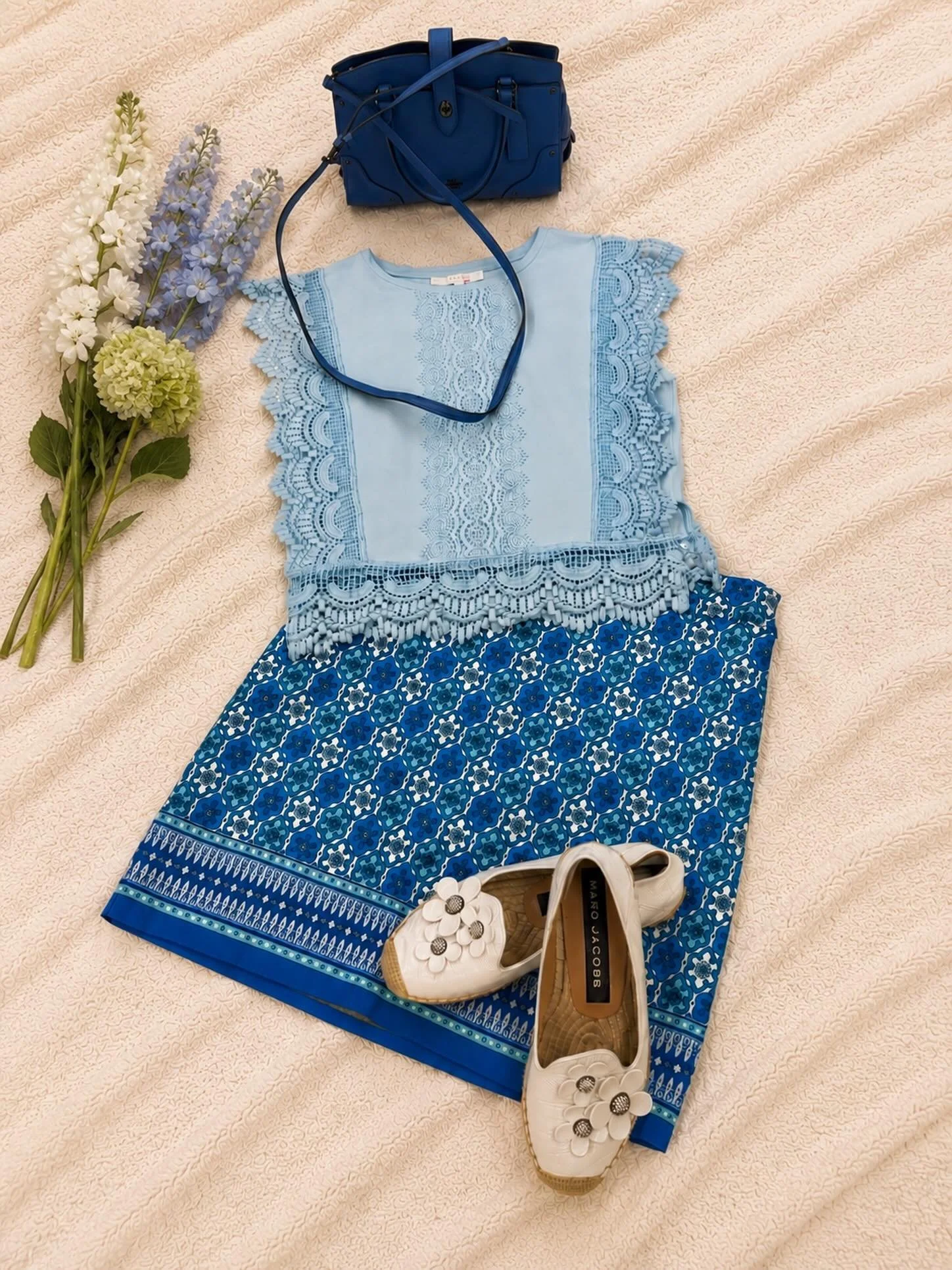 Marc Jacobs flower espadrilles, size 7, $43.77
Talbots skirt, size 2, $13.77
Glo Fashion London top, size XS, $18.95
Coach leather crossbody, $107.96