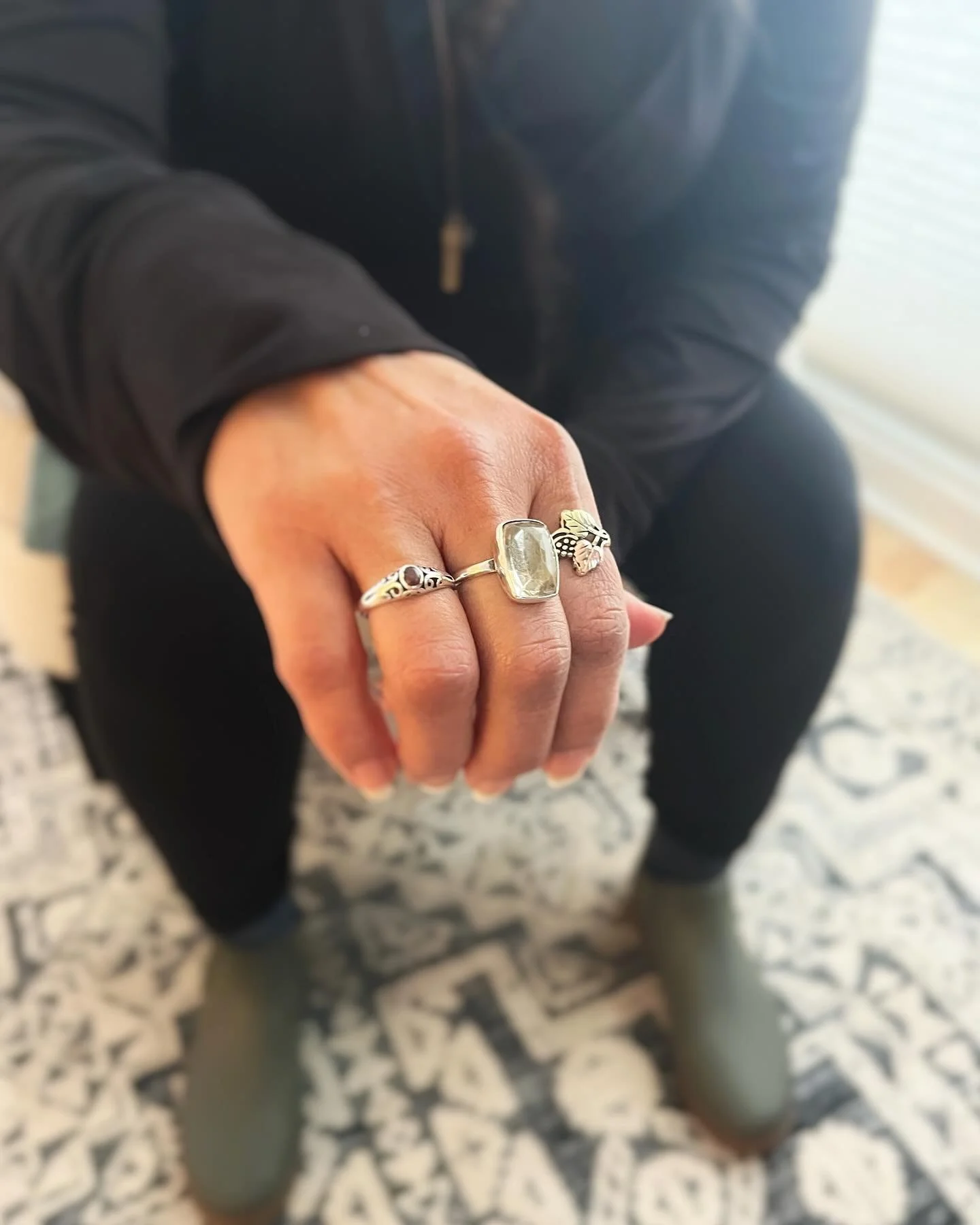 Before my love for quantum hypnosis, was my love for crafting beautiful jewelry.  Today a special ring I had made (middle one shown here), 1 of 3 sisters made of silver and smokey topaz, circled its way back to me in my studio.  It&rsquo;s been loved
