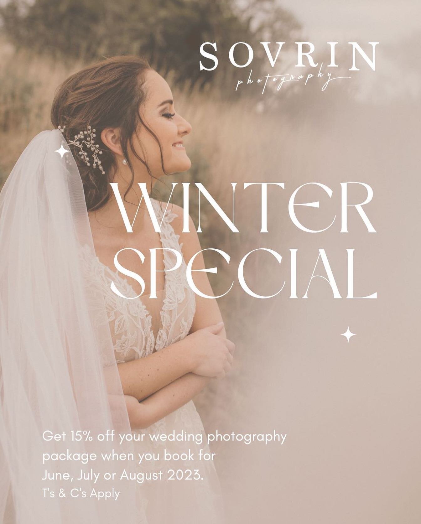 Get 15% off your wedding photography package when you book for June, July or August 2023.

Pop us an email or a Whats app.
Hello@sovrinphotography.com 
072 719 6307