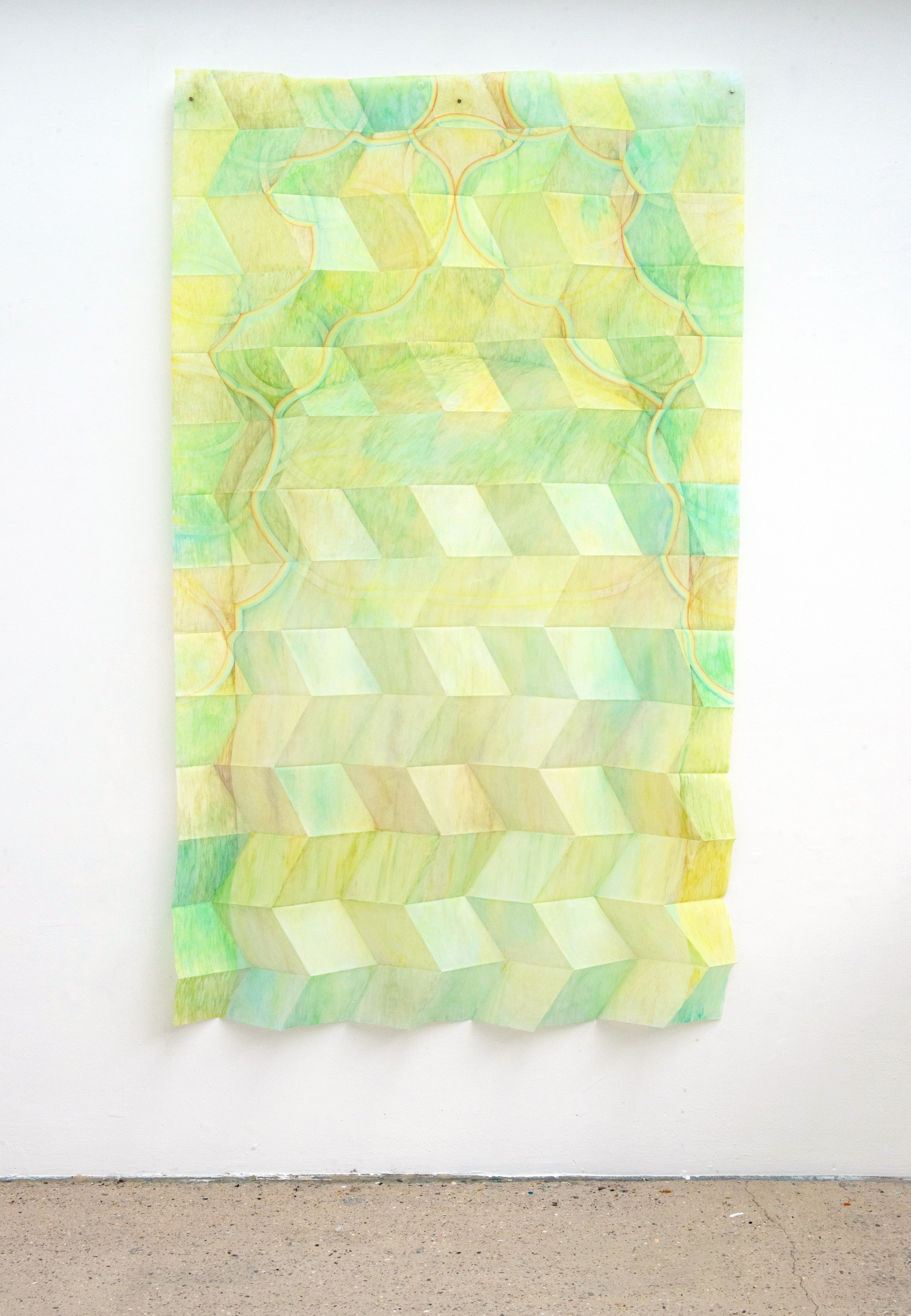 Hum, pencil, sponge and water on BoPET paper, 200 x 120 cm, 2022. 