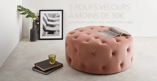 Set De 2 Poufs Dani Atmosphera - Velours Gris - Rangement Intégré - L 41,5 Cm