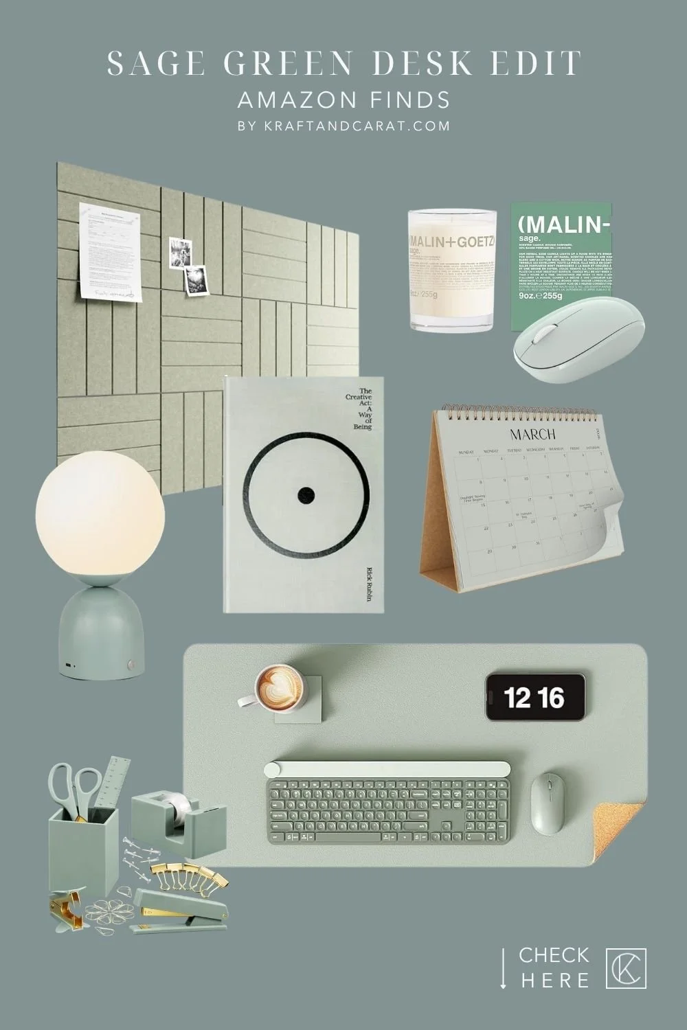 sage green desk layout