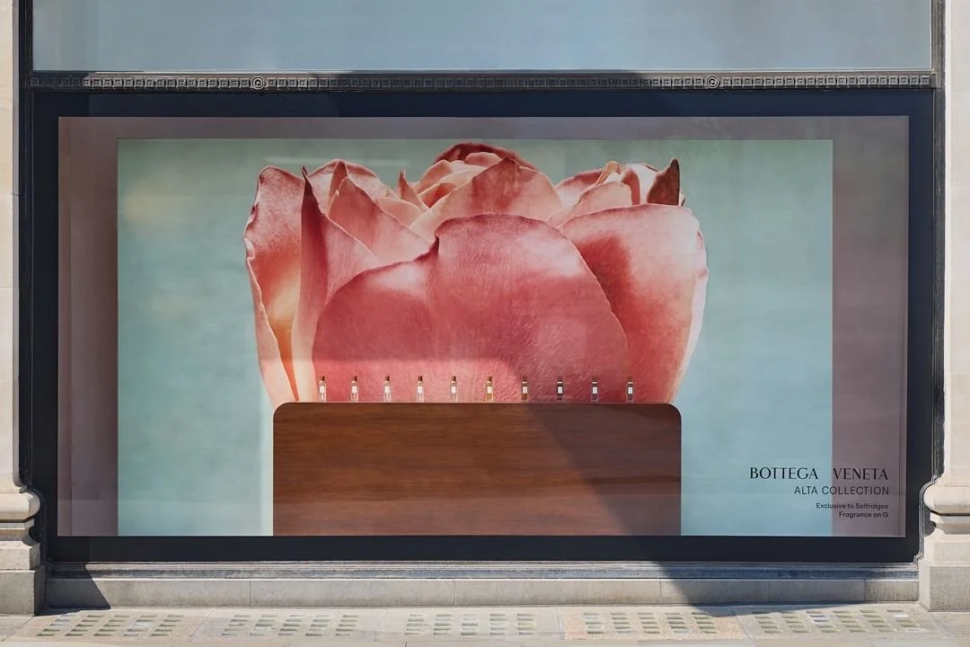 bottega veneta x selfridges rose perfume window display