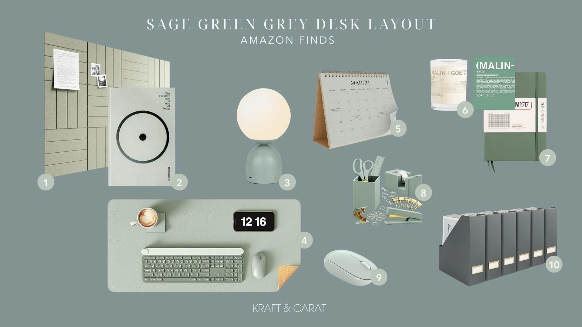sage green desk layout