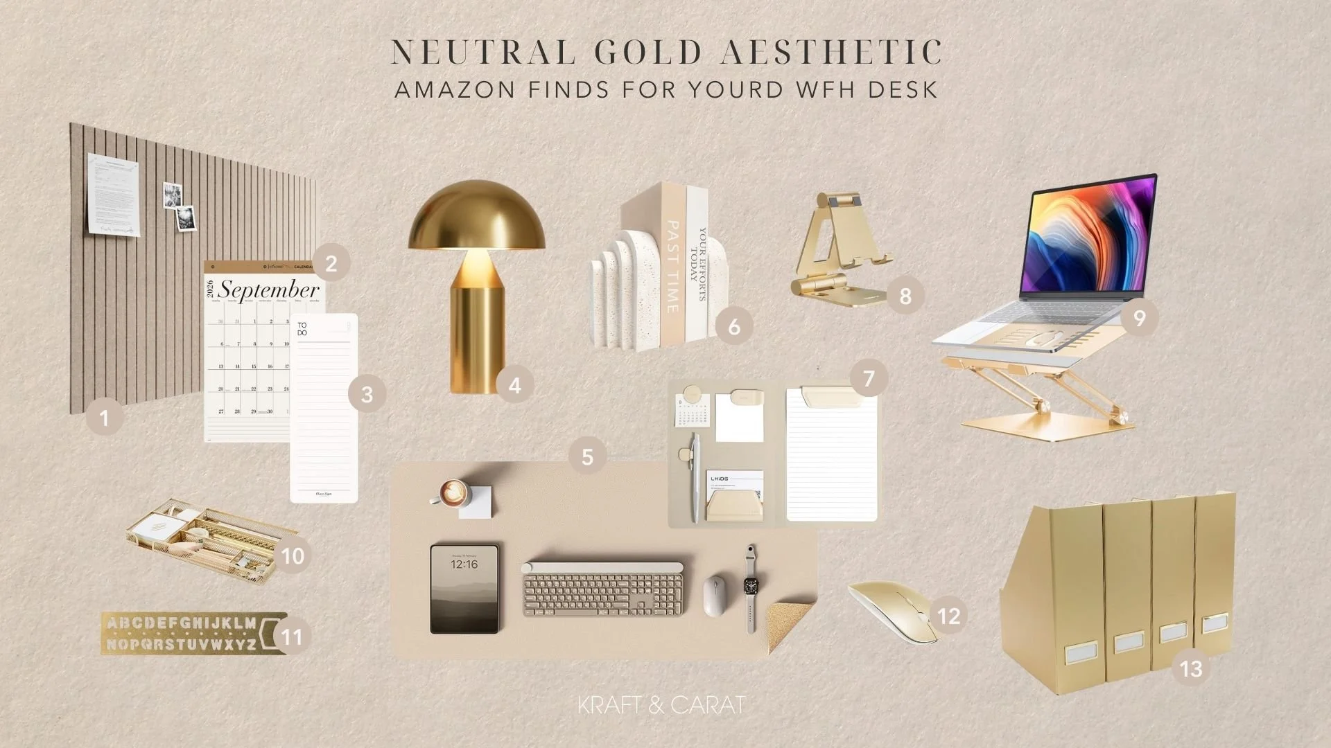 neutral gold aesthetic for your WFH desk