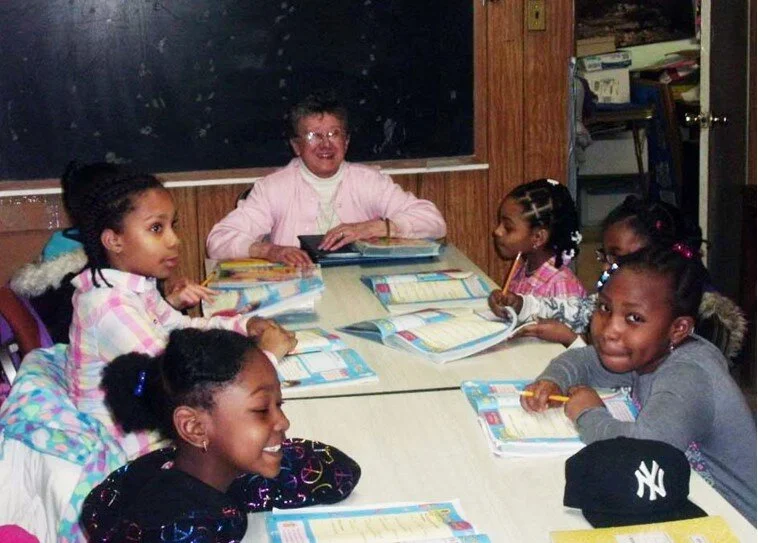 Sr. Anna with her religious studies class at St. Mathias Church, Brooklyn, NY.