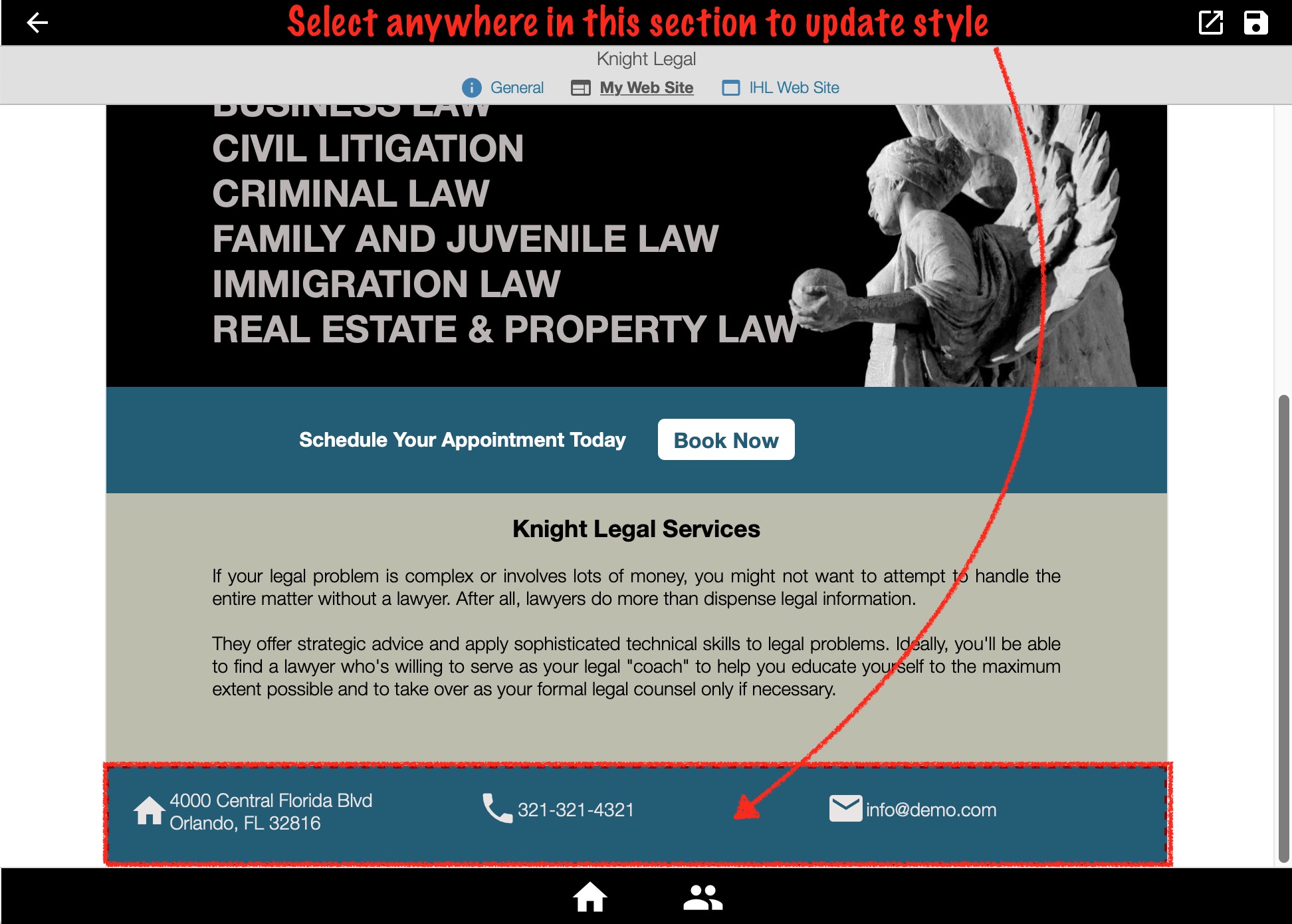Select Footer section