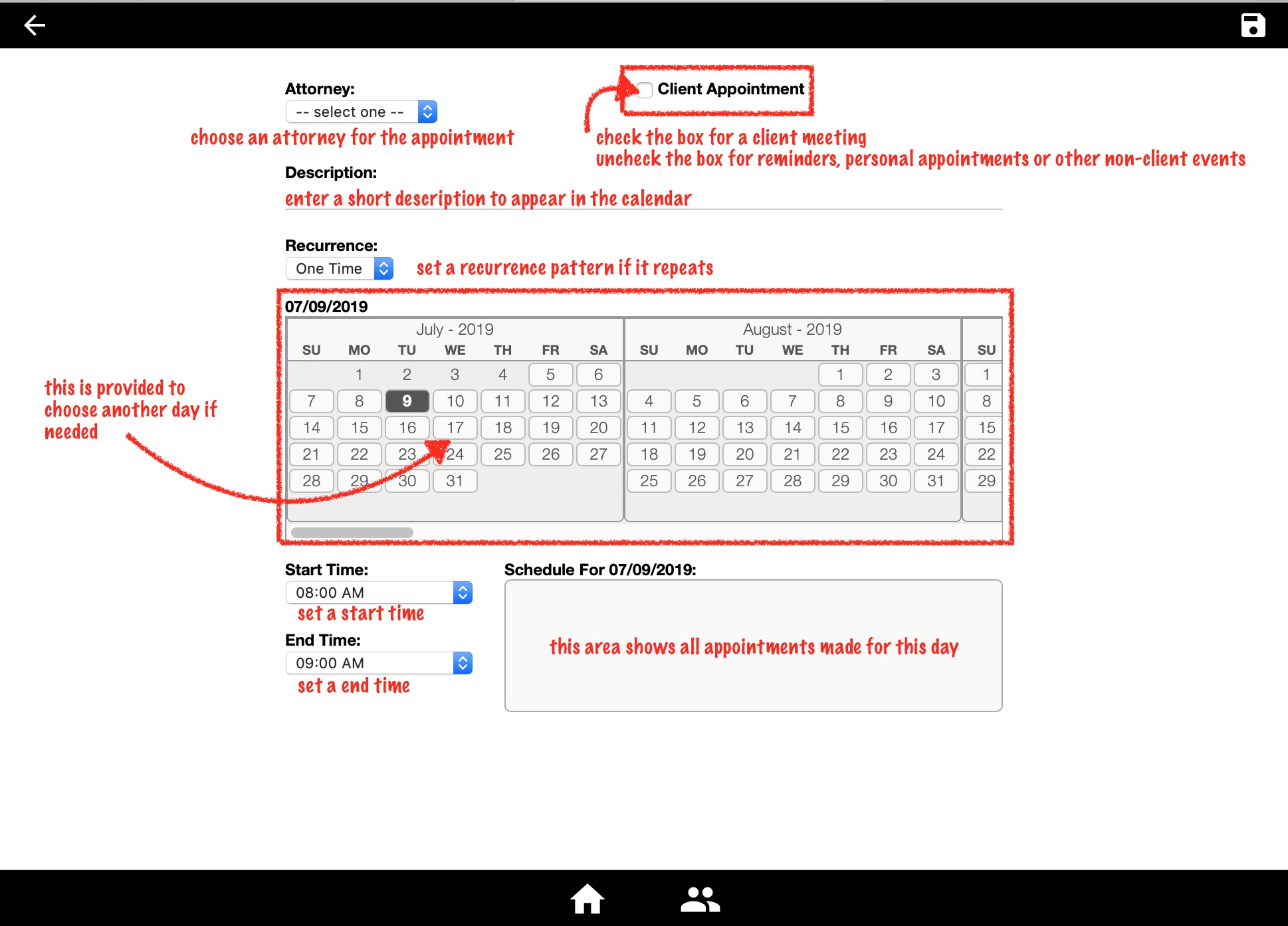 Create a non-client appointment