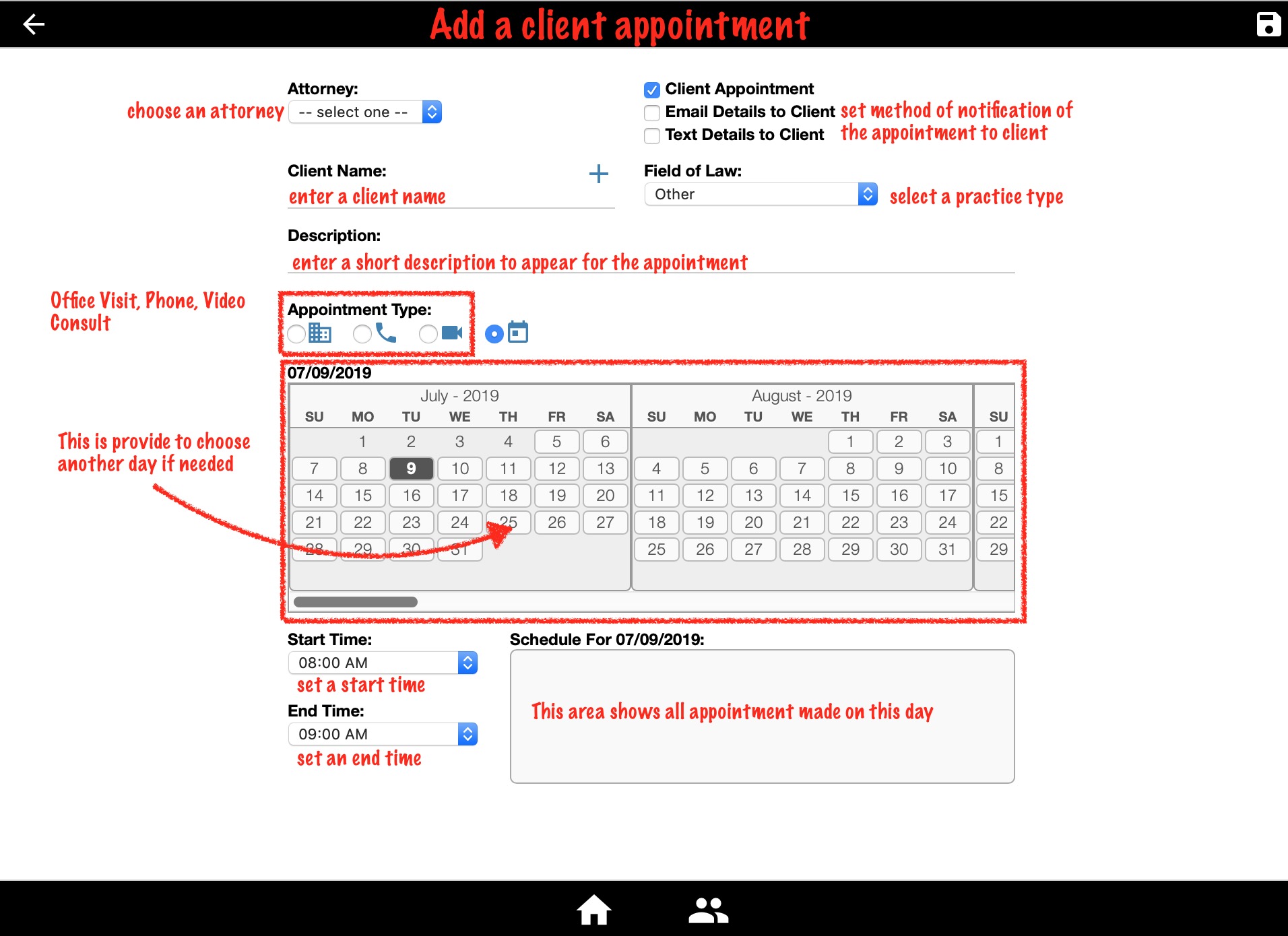 Add a client appointment